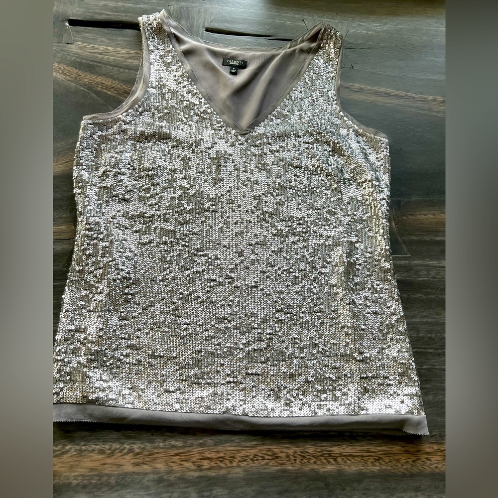 Talbots 6 Champagne Sequin Sleeveless Top EUC